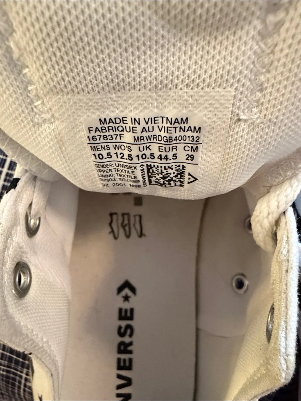 Converse White Canvas Sneakers with Black Diagonal Stripes and Star Accents